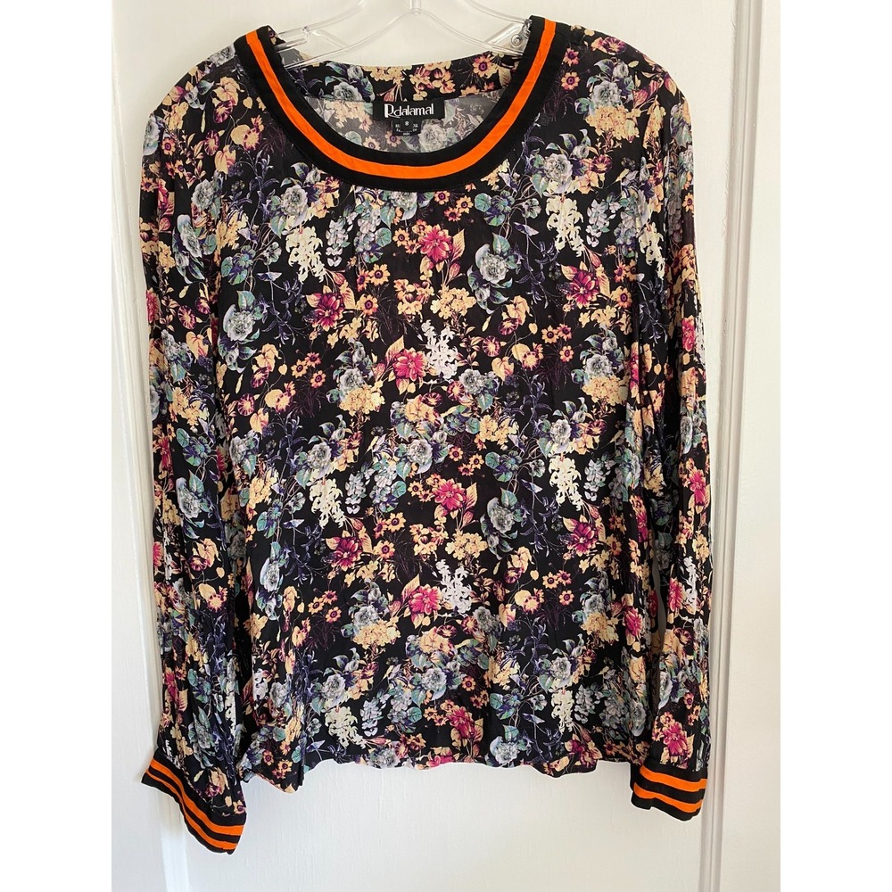 Rdalamal Anthropologie Floral Blouse Top Long Sleeve Varsity Stripe Women's Sz 8